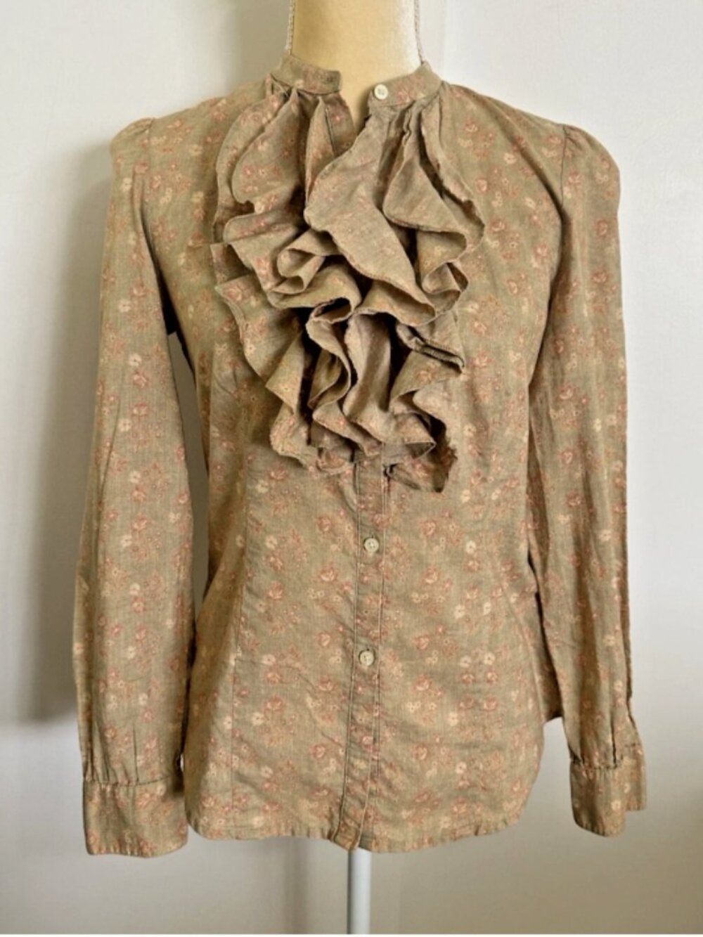 RALPH LAUREN Vintage Y2K Floral Ruffle Shirt Petite SM Prairie Twee Cottagecore